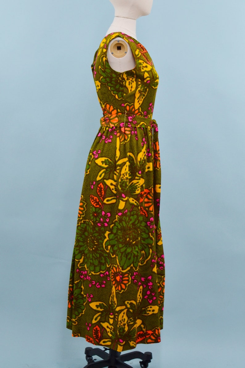 1960s Alice Polynesians Psychedelic Print Jumpsuit, Floral & Leaf Print Jumpsuit, Psychedelic Groovy, Size X-Small image 5