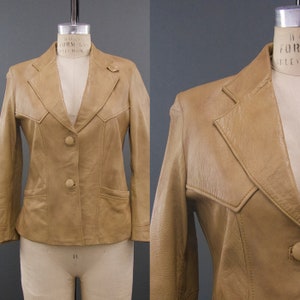 Vintage 1970s Beige Mexican Leather Jacket, Vintage Western Wear, 70s Leather, Vintage Outerwear, Size Small