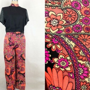 1960s Mock Neck Paisley Print Jumpsuit, 60s Two Tone Jumpsuit, Union Made, Vintage Mod, Psychedelic Groovy, Size Medium