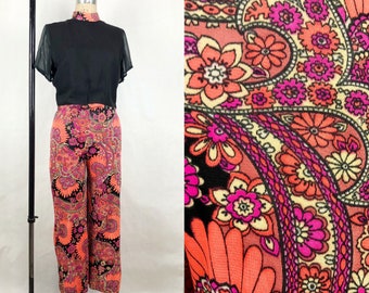 1960s Mock Neck Paisley Print Jumpsuit, 60s Two Tone Jumpsuit, Union Made, Vintage Mod, Psychedelic Groovy, Size Medium