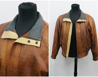 Vintage 1990s Adventure Bound Jacket by Wilsons, 80s Leather Jacket, Leather Bomber Jacket, Vintage Outerwear, 90s Grunge, Size M/L