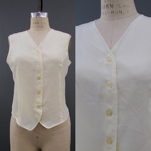 Vintage 1990s Savannah Ivory Silk Vest Top, Vintage Silk Blouse, 90s Everyday Blouse, Vintage Minimalism, Size Small image 1