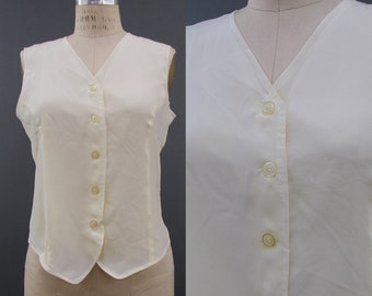 Vintage 1990s Savannah Ivory Silk Vest Top, Vintage Silk Blouse, 90s Everyday Blouse, Vintage Minimalism, Size Small