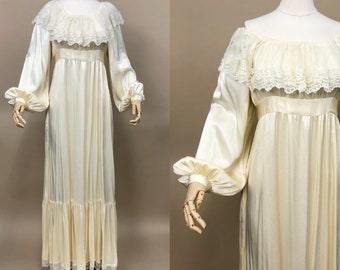 Vestido maxi romántico Gunne Sax de la década de 1970, saxofón Gunne nupcial, núcleo de cabaña vintage, hippie boho de pradera nupcial vintage, talla Med/L