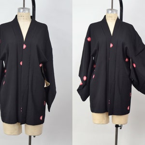 1950s Striking Black Japanese Minimalist Haori, 1950s Vintage, Art Deco Japanese Kimono Mid Century Modern, Size Medium