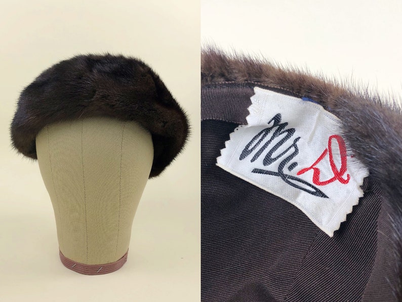 Vintage 1950s Mr. D Mink Fur Hat, 50s Mod Hat, Vintage Mr. D Designer, 60s Winter Ski Hat, Sz OSFM image 1