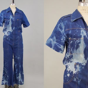 Vintage 1980s Gebleichter Denim Overall, Vintage Boho Hippie, 70s Denim, Brustumfang 102 cm Taille 82 cm