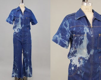 Vintage 1980s Bleached Denim Jumpsuit, Vintage Coveralls, Vintage Bohemian Hippie, 70s Denim, Chest 42" Waist 32"