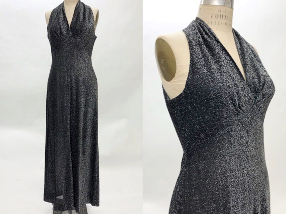 Vintage 1960s Black & Silver Lurex Empire Waist Ju