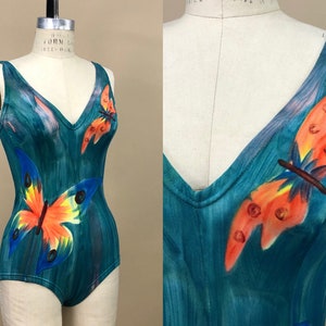 1950s Jantzen International Watercolor Swimsuit, Imported From Italy, One Piece Swimsuit, Butterfly Design, Size Medium, 40 Bust image 1