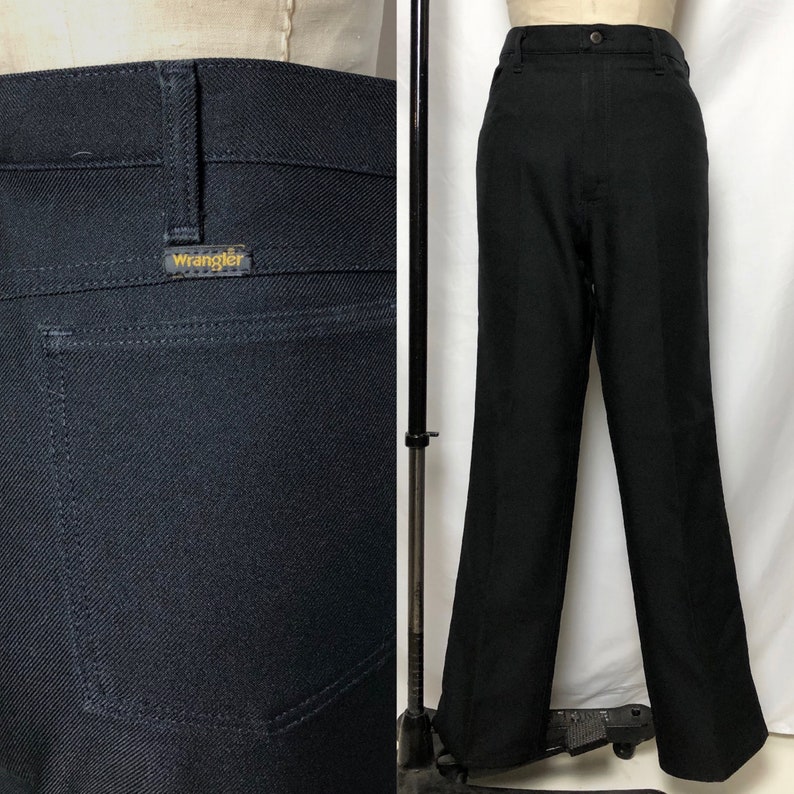 Made in The USA Vintage 1970s Black Perma Press Wrangler Pants 70s Mens Vintage Mens 38 Waist