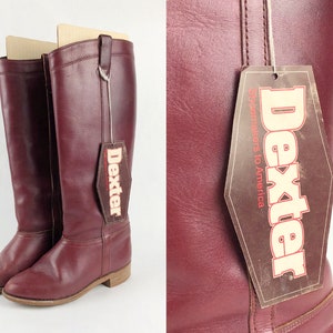 1980s Burgundy Dexter Boots, Vintage Dexter, 1970s 70s, Comes in Original Box, Size 5.5M
