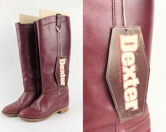 1980s Burgundy Dexter Boots, Vintage Dexter, 1970s 70s, Comes in Original Box, Size 5.5M