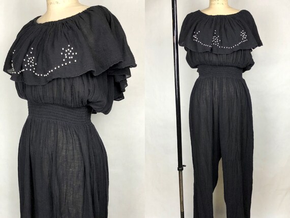 Vintage Late 1970s Sheer Black Gauze Jumpsuit by C