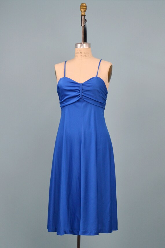 Vintage Late 70s Montgomery Ward Cobalt Blue Dres… - image 3