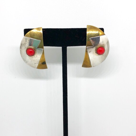 Vintage Brass & Sterling Silver Geometric Earring… - image 6