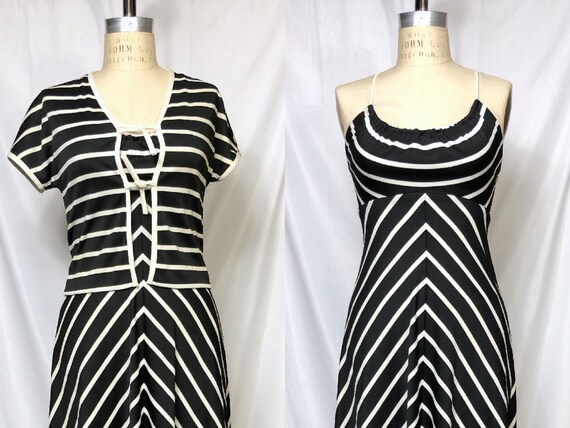 Vintage 1970s Two Piece Black and White Halter Max