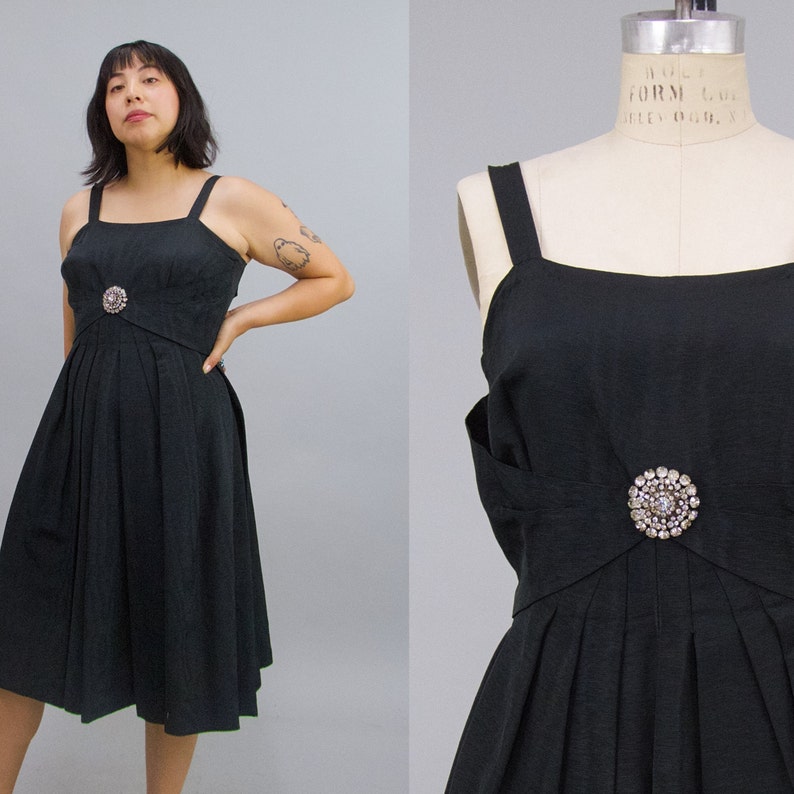 Vintage 1950s Primerose Paris Black Cocktail Dress, 50s Formal Dress, Vintage Cocktail Evening Dress, LBD, Chest 34 Waist 29 image 1