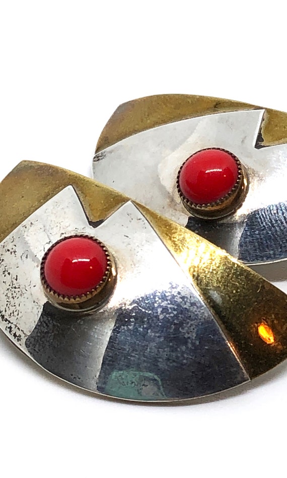 Vintage Brass & Sterling Silver Geometric Earring… - image 3