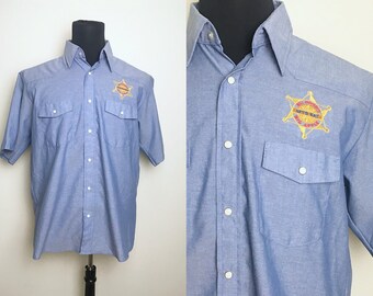 K11 RED CHAMBRAY STRIPE button down shirt blouse S
