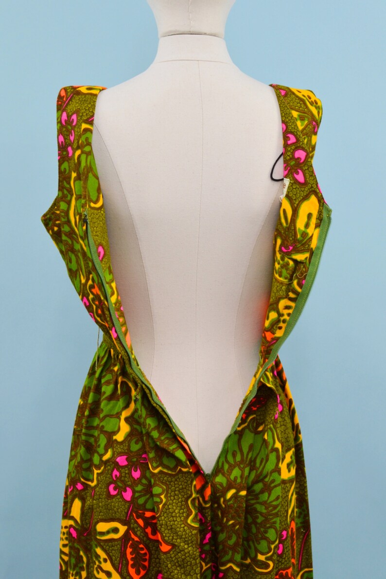 1960s Alice Polynesians Psychedelic Print Jumpsuit, Floral & Leaf Print Jumpsuit, Psychedelic Groovy, Size X-Small image 8