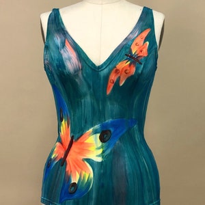1950s Jantzen International Watercolor Swimsuit, Imported From Italy, One Piece Swimsuit, Butterfly Design, Size Medium, 40 Bust image 2