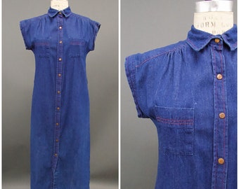 Vintage 1970s VERONA Jeans Kleid, Vintage Boho Midi Kleid, Vintage Hippie-Chic, 70er Denim, Brustumfang 102 cm