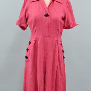 1940s Pink Monty James Wool Dress, WW2 Era Dress, 40s Everyday Dress, Size Medium image 2