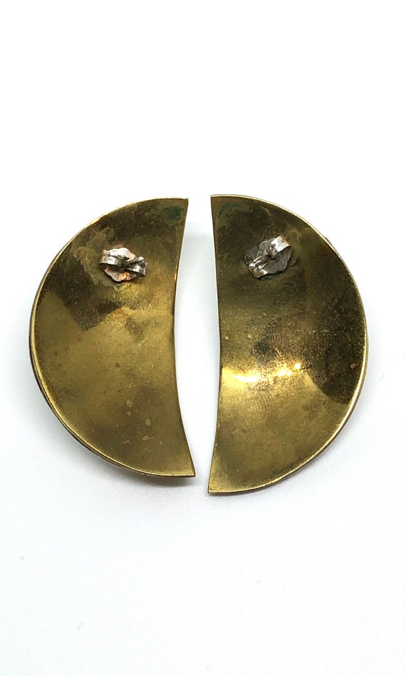 Vintage Brass & Sterling Silver Geometric Earring… - image 4