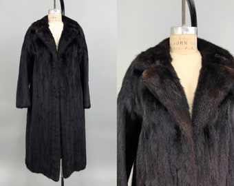 1980s Dark Brown Mink Fur Coat by The Evans Collection, 80s Fur Coat, Vintage Formal Coat, Size Medium