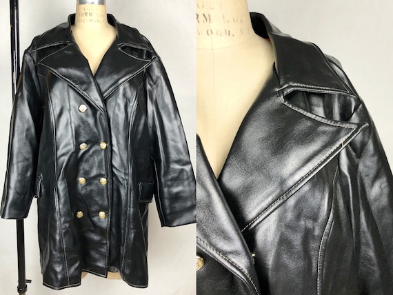 Vintage 1960s Miss Holly Vinyl Black Scooter Coat,