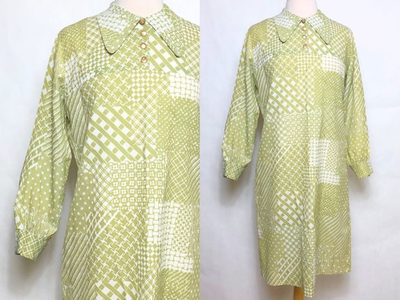 Vintage 1960s Dagger Collar Crepe Shift Dress, 60s