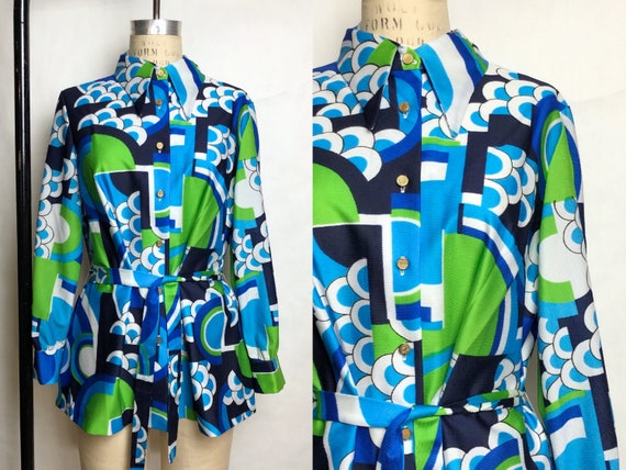 Vintage 1960s Psychedelic Print Blouse w/ Matching