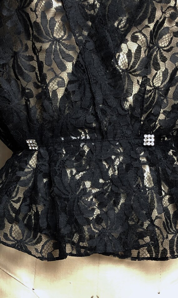 1980s Black Lace Blouse, Vintage Puff Sleeve, Vin… - image 8