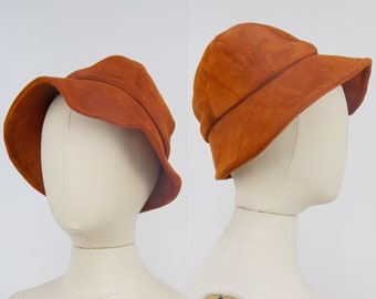Vintage 1960s Suede Bucket Hat, 60s Rust Colored Hat, Vintage Bucket Hat, 60s Boho Hippie, Summer of Love