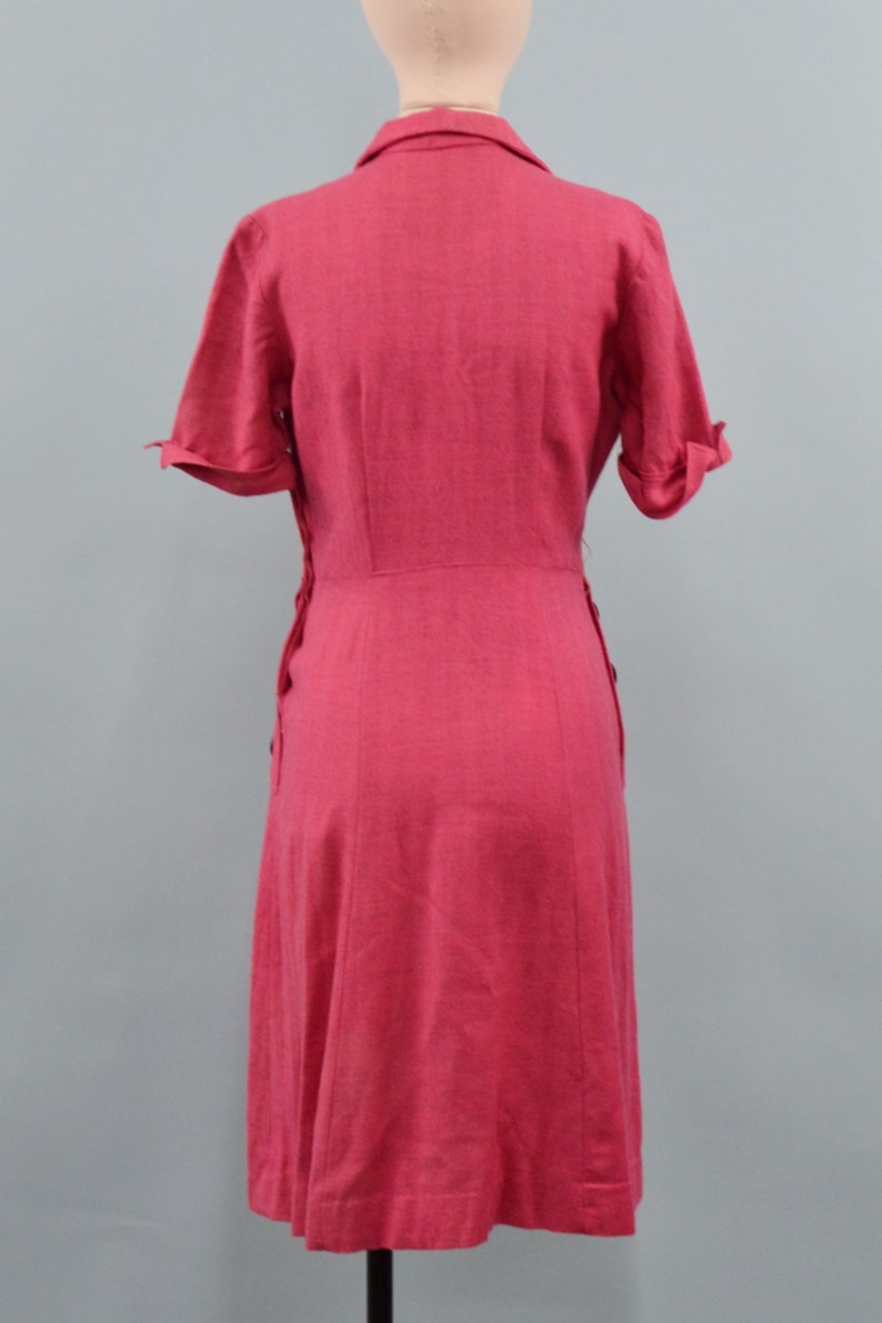 1940s Pink Monty James Wool Dress, WW2 Era Dress, 40s Everyday Dress, Size Medium image 4