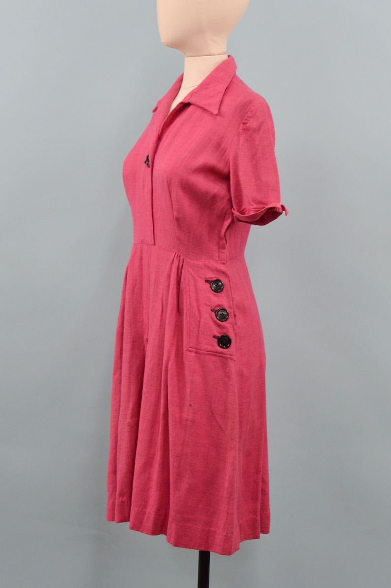 1940s Pink Monty James Wool Dress, WW2 Era Dress, 40s Everyday Dress, Size Medium image 3