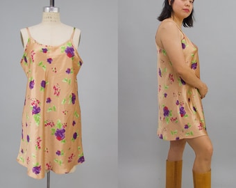 Vintage 1990s Gilligan & O'Malley Floral Slip Dress, 90's Grunge, 90s Floral Mini Dress, Vintage Lingerie, Chest 42" Waist 48"