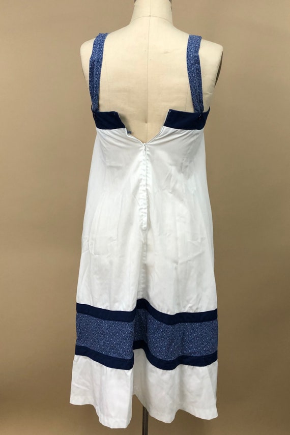 Vintage 1970s White & Blue Cotton Summer Dress, L… - image 3