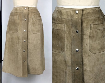 1960s Tan Suede Midi Skirt, Vintage Suede, 60s A-Line Skirt, Mod Go Go, Size 26" Waist
