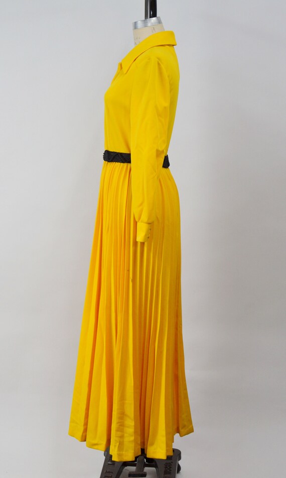1970s Dark Yellow Pleated Maxi Dress, 70s Maxi Dress,… - Gem