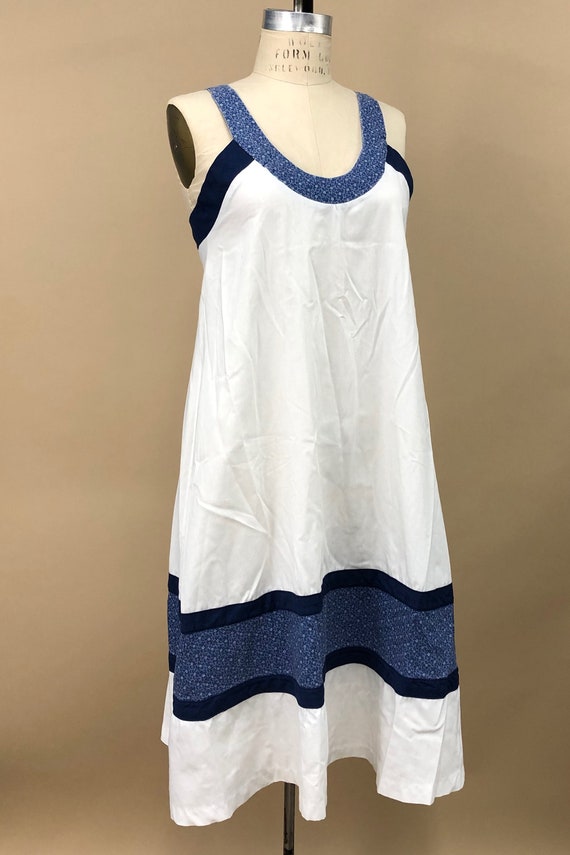 Vintage 1970s White & Blue Cotton Summer Dress, L… - image 7