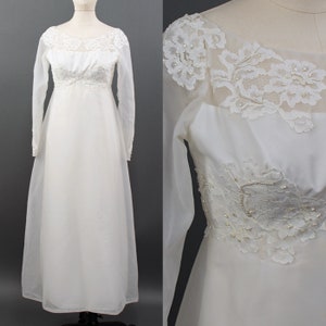 Vintage 1960s White Wedding Gown, Empire Waist Wedding Gown, 60s Formal Gown, Wedding Dress, Vintage Bridal, Size XXS