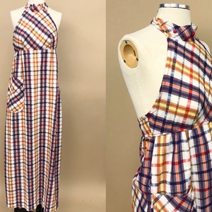 1970s Nancy B of California Plaid Halter Maxi Dress, 70s Cotton Maxi Dress, 70s Juniors Maxi Dress, Boho Hippie, Size XXS