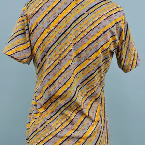 1970s Yellow & Gray Polyester Shirt, Vintage Geometric Design, Bohemian Hippie, Size Sm/Med image 6