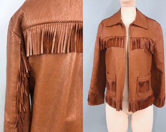 1950s J Bar T Leather Fringe Jacket, Vintage Western Wear, Kids Vintage Clothing, Size Womens' XS