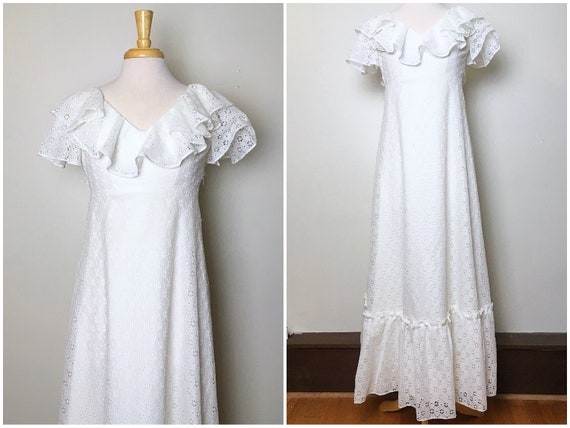 60’s White Eyelet Lace and Yellow Check Maxi Dress by  Chuck Howard Boutique main image 0