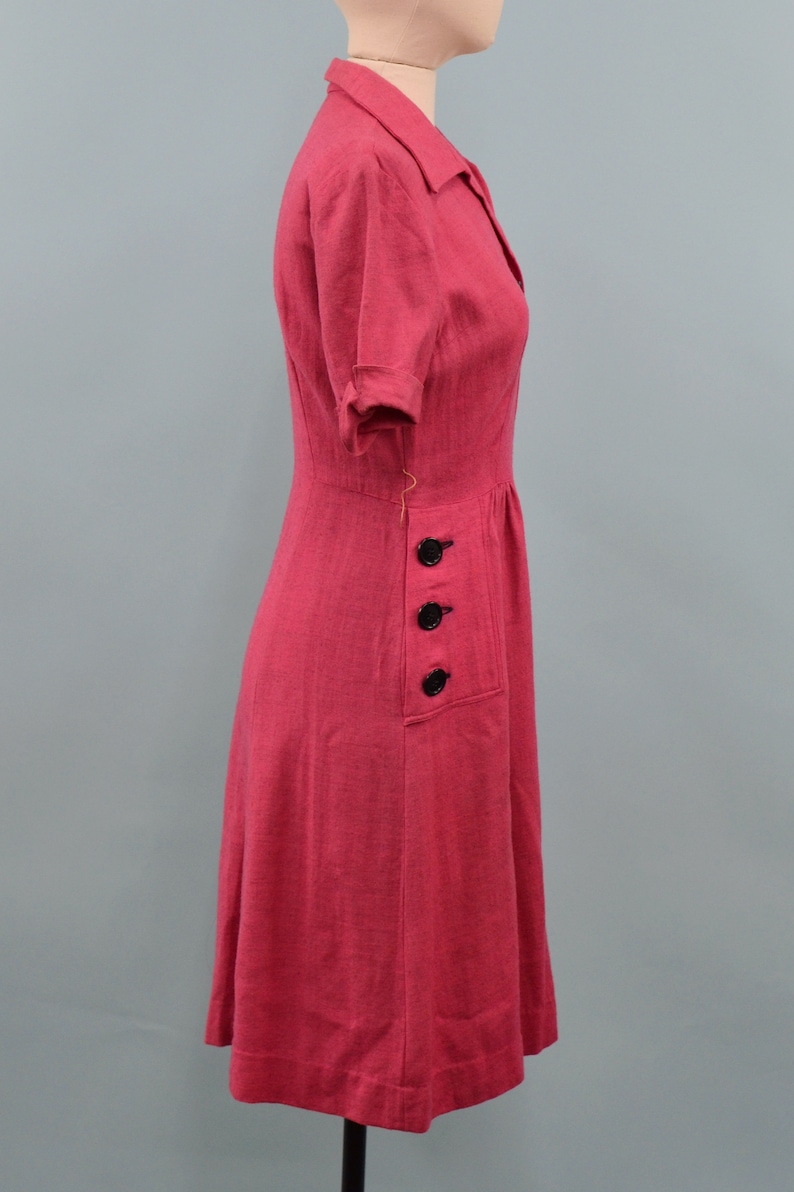 1940s Pink Monty James Wool Dress, WW2 Era Dress, 40s Everyday Dress, Size Medium image 5