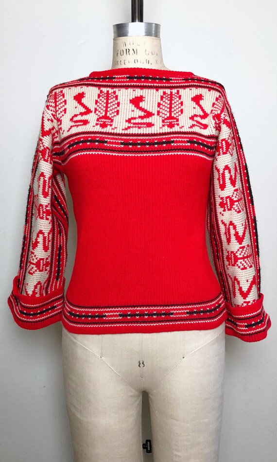 1970s Bright Red Space Dyed Sweater, Southwestern… - image 2