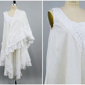 Vintage 1970s White Josefa Dress with Matching Shawl, 70s Eyelet Lace Dress, Josefa Diseños, Vibrant Mexican Dress, Folk Style, Size Sm/Med